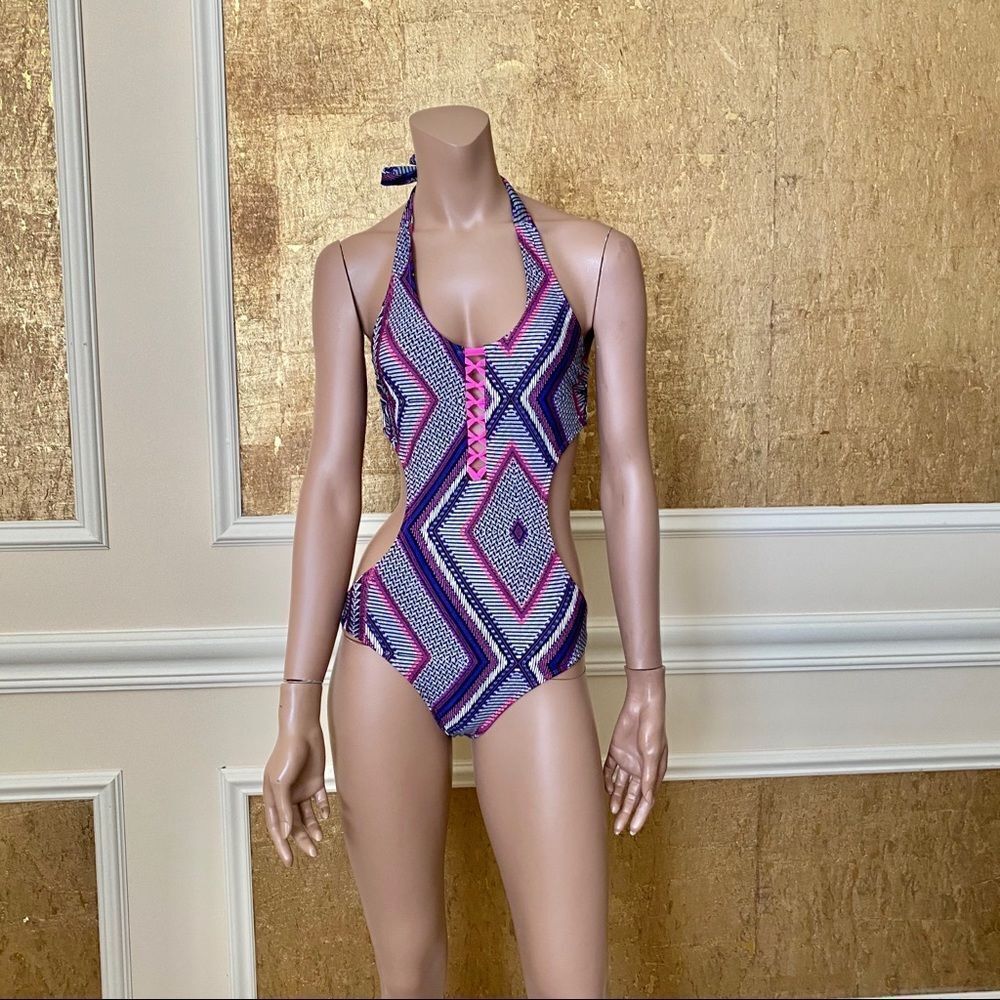 Apollo  tribal print cut out one piece swimsuit S